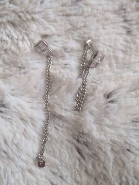 Terracotta Silver Dangle Chain Earrings with Clear Crystal Accent